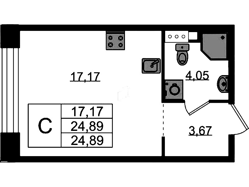 Квартира студия 24.89 м², 5/5 эт., ЖК «Plus Пулковский»